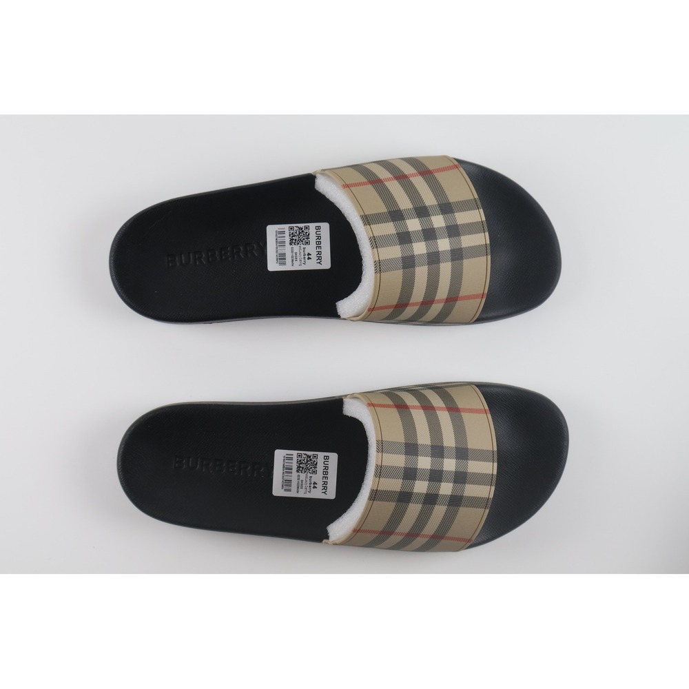 Burberry Slides Vintage Check 44 Beige Black Men Pool Sandal Luxury Casual - Picture 2 of 9
